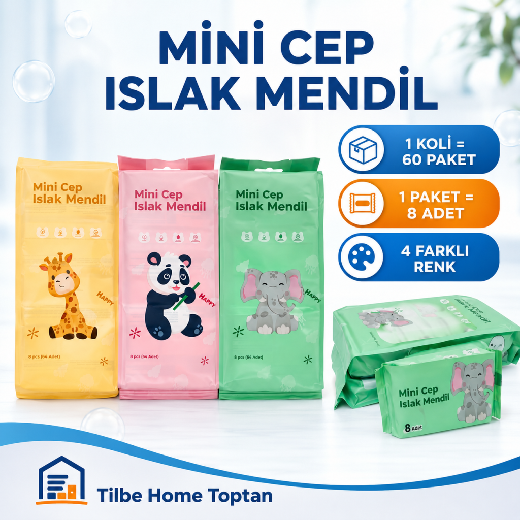 Mini Cep Islak Mendil 8'li Paket Sevimli Figürler - 1622 Toptan Satış - Görsel 3