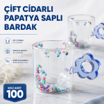 Çift Cidarlı Papatya Saplı Cam Bardak