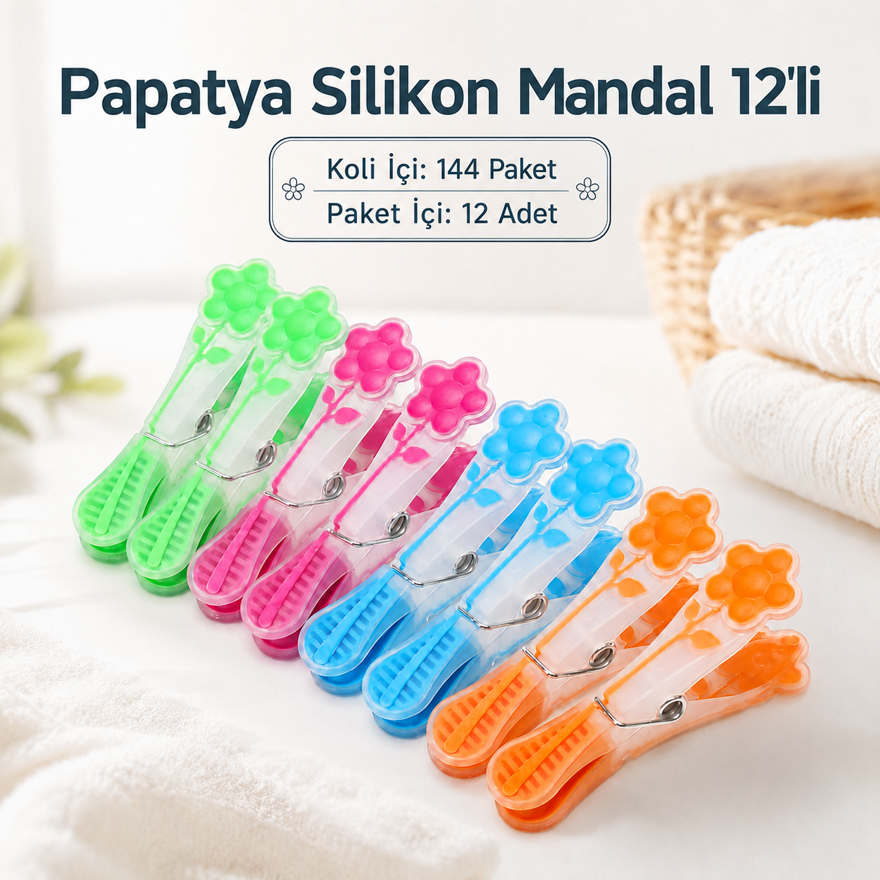 Papatya Desenli Silikon Mandal 12’li - Görsel 1
